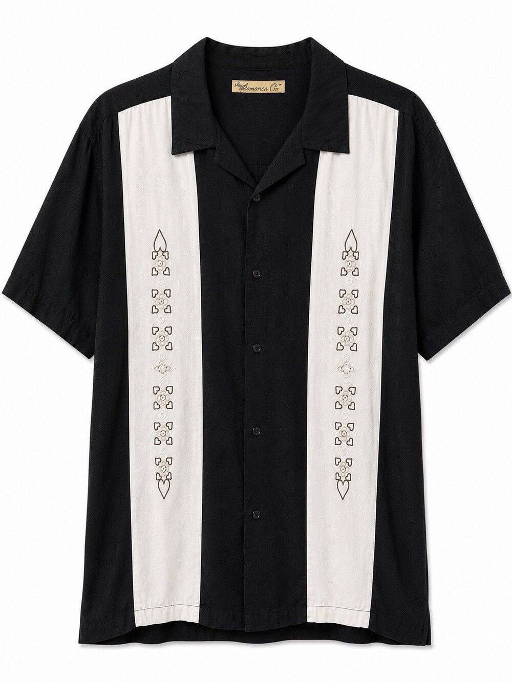 The Havanera Co Shirt Men's 2XL Black Colorblock Button Embroidered Short Sleeve
